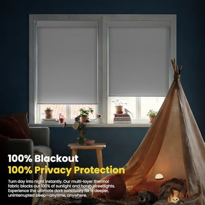 Motorized Blinds No Drill Automatic Blinds for Windows Cordless Roller Shades Electric Blinds with Remote Control Smart Blinds (White, 29.5 x 72)
