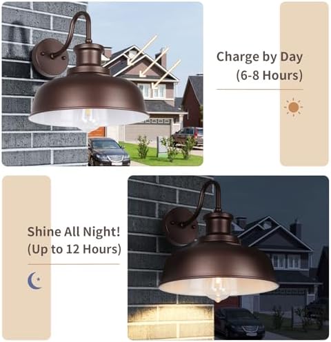 Solar Barn Light for Outside, Outdoor Wall Lights Solar Powered, Farmhouse Exterior Wall Sconce, Industrial Outside Lighting Fixture, Rustic Bronze White Lantern for Barn Shed Coop Garage Patio