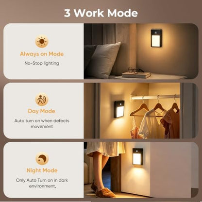 VST Motion Sensor Step Night Light, Rechargeable Battery Powered Led Light with Magnetic Suck Installation for Bedroom Hallway Stair Nursery Kids Room (2.68 inch 3000K 6Pack Black)