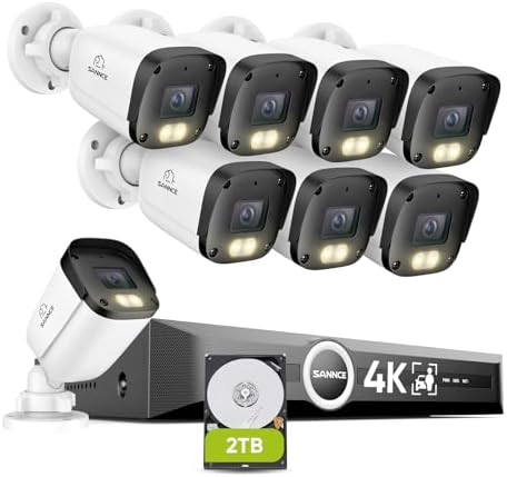 SANNCE 4K PoE Security Camera System - NVR with 8PCS Bullet Camera(2TB HDD)
