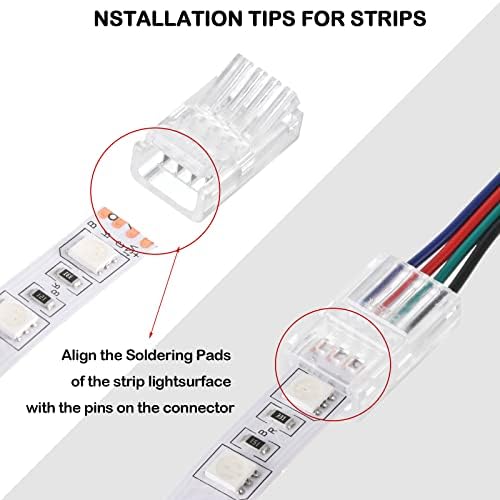Flutesan 20 Pcs 4 Pin 10 mm LED Strip Connector RGB Lights Waterproof Adapter 22 AWG Wires Connector for Strip Light Unwired Gapless Track 5v 12v 24v