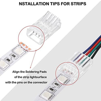 Flutesan 20 Pcs 4 Pin 10 mm LED Strip Connector RGB Lights Waterproof Adapter 22 AWG Wires Connector for Strip Light Unwired Gapless Track 5v 12v 24v