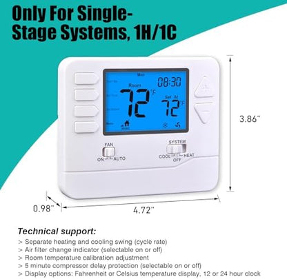 Suuwer 5-1-1 Day Programmable Thermostats for Home 1 Heat/ 1 Cool Conventional Single-Stage Systems
