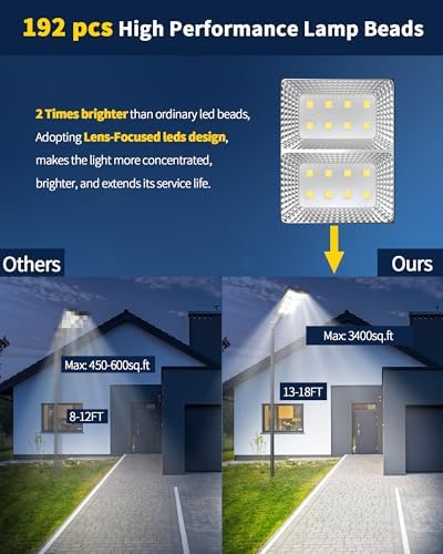 Ofuray Solar Street Lights Outdoor Of-11000W, 30000mAh, 192 LEDs, 3 Modes
