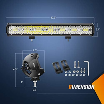 Nilight ZH409 20 Inch 420W Triple Row Flood Spot Combo 42000LM LED Light Bar with Heavy Duty Off-Road Wiring Harness, 2 Years Warranty, White