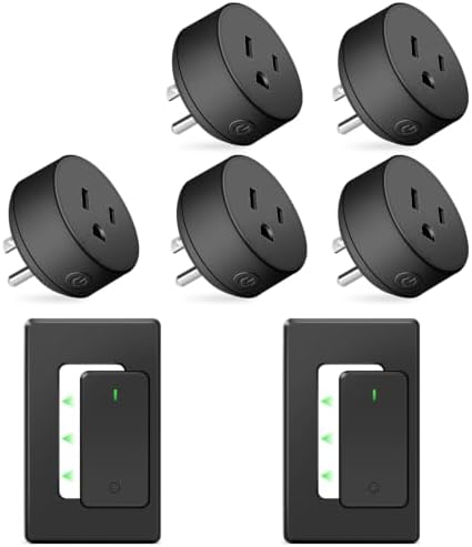 NineLeaf Remote Switch Outlet,Wireless Control Outlet Plug with Switch | 2 Remotes 5 Outlets, 15A/1500W LED, Wireless On/Off Light Switches Wall Mounted,TUV List,No Wiring Needed,500ft RF,Black
