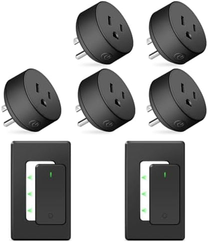 NineLeaf Remote Switch Outlet,Wireless Control Outlet Plug with Switch | 2 Remotes 5 Outlets, 15A/1500W LED, Wireless On/Off Light Switches Wall Mounted,TUV List,No Wiring Needed,500ft RF,Black