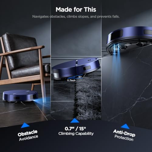 Robot Vacuum and Mop Combo, 8000Pa Strong Suction 2 in 1 Vacuum Robot with Mopping, with Schedule, Wi-Fi/App/Remote, Self-Charging, Slim, Ideal for Hard Floor, Pet Hair, Low-Pile Carpet