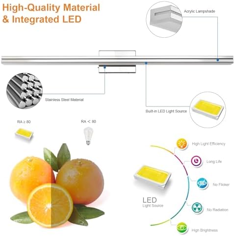 SineRise LED Modern Bathroom Vanity Light Bar (40-Inch, 3000K/4000K/6000K), Chrome Dimmable Modern Acrylic Bathroom Wall Lighting Fixtures Over Mirror