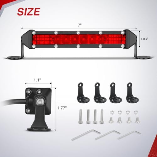 Nilight Slim LED Light Bar 2 PCS Red 7 Inch Single Row 16 LEDs