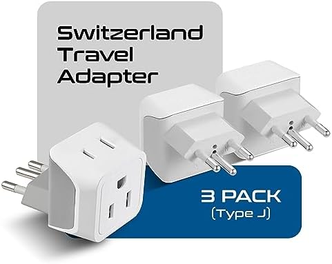Ceptics Switzerland Travel Adapter Plug with Dual USA Input - Power - Type J (3 Pack) - Ultra Compact - Safe Grounded Perfect for Cell Phones, Laptops, Camera Chargers and More (CT-11A)