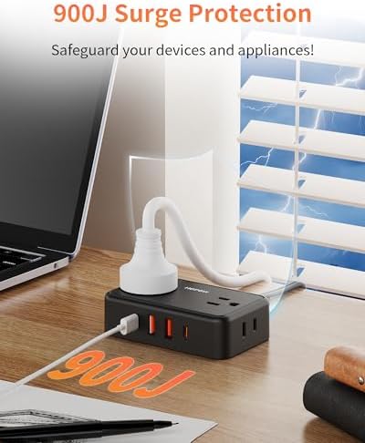 2 Prong Power Strip, 4AC&2A2C, 6 FT Two Prong Extension Cord for Old House