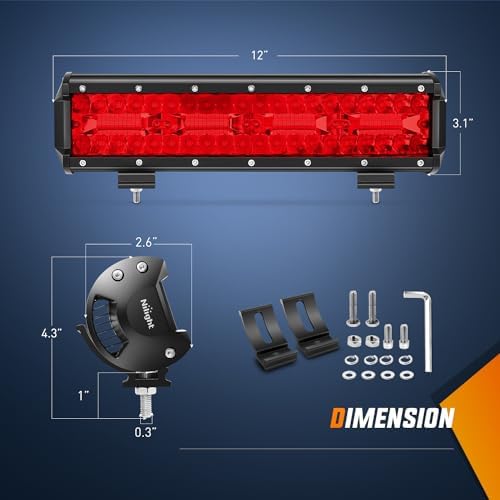 Nilight LED Light Bar 12 Inch 240W Red Pod Lights Triple Row Spot Flood Combo 30000LM Driving Boat Off Road Lighting for Trucks Pickup Golf Cart SUV ATV UTV 4x4 Van Camper Tractor