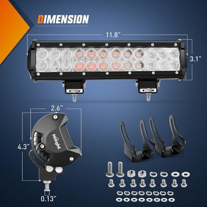 Nilight LED Light Bar 12 Inch 72W Spot Flood Combo Purple Beam