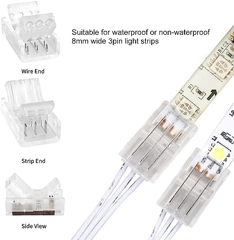 RGBZONE 10Pcs 3 Pin 8mm LED Strip Connector Kit with 32.8ft Extension Wire