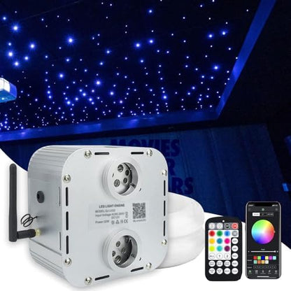 AMKI High Brightness Dual Color 32W Twinkle 2000pcs 0.03in 16.4ft Fiber Optic Starlight Headliner Kits RGBW Sound Activated APP/Remote Control for Movie Theater Home Ceiling Decor