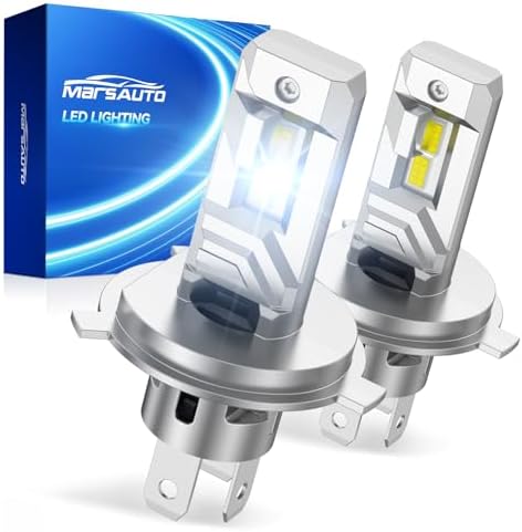 Marsauto H4 LED Bulbs, 1200% Brightness 70000LM, 6500K Cool White, 1:1 Mini Halogen Size, 8-Hole Adjustable Ring for Perfect Beam, CANbus Ready, Plug and Play, Pack of 2