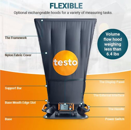 Testo 420 Flow Hood – Airflow Meter HVAC for Air Velocity, Volume Flow, Temperature & Relative Humidity – CFM Meter for Airflow HVAC with Tiltable Display, Bluetooth, and App Compatibility