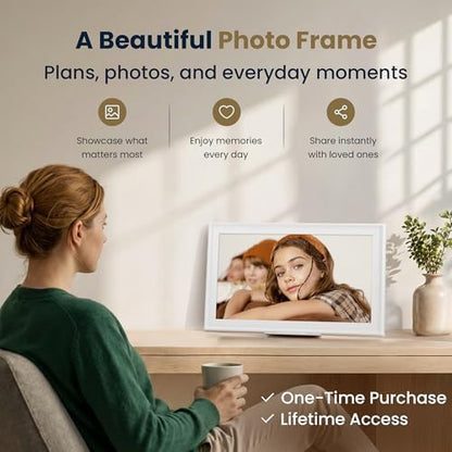 15.6-Inch Smart Digital Calendar & Photo Frame for Family, Wall Planner with Auto-Sync to Apple, Google & Outlook, Touchscreen Display with Chore Chart, To-Do Lists & Meal Planner, White Frame, No Subscription