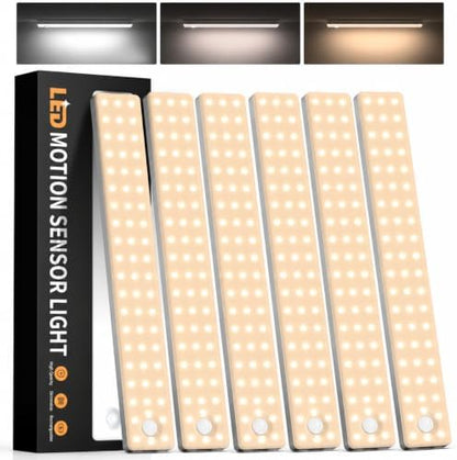 6 Pack 13inch Under Cabinet Lighting, 3 Color Temperatures Motion Sensor Light Indoor, USB Rechargeable Battery Operated Closet Lights, Dimmable LED Cabinet Lights, Under Counter Light for Kitchen