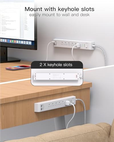 Mifaso 2 Pack Power Strip, 3FT Flat Plug Extension Cord, Surge Protector