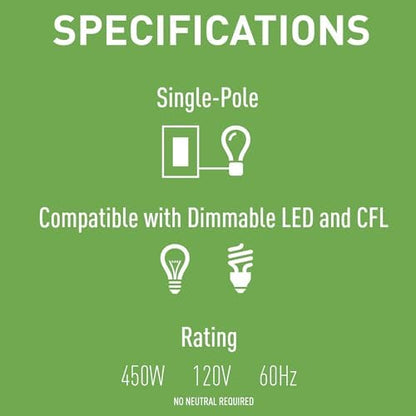 Legrand LS Series 450W LED Dimmer Light Switch Single Pole Black 1 Pack