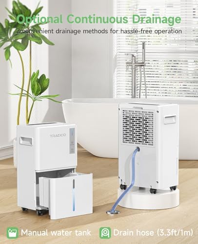 Trazico 21 Pint Dehumidifier for Basement with Drain Hose Up to 1500 Sq.ft
