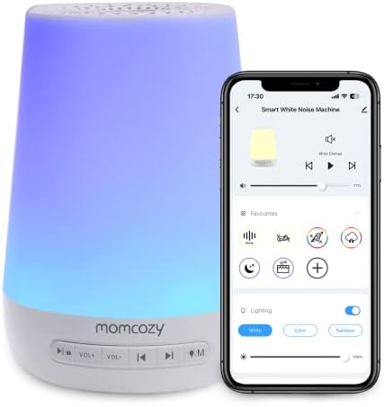 Momcozy Smart Baby Sound Machine with Night Light, White Noise Machine | Toddler Sleep Trainer 34 Soothing Sleep Sounds, Timer, App Remote Control, Egg Light, Personal Sleep Routine Alarm Clock