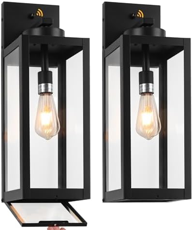 20" Black Large Dusk to Dawn Outdoor Wall Lights with Fully Closed Bottom