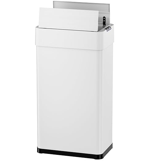 Automatic Trash Can,13.2 Gallon Touchless Motion Sensor Trash Bin, Smart Garbage Can with Soft-Close Lid, Bag Retainer Ring and Display Light,for Kitchen,Living Room Office (White, 50L)