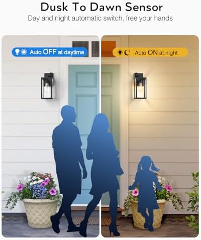 VIANIS Large Black Outdoor Wall Lights with Dusk to Dawn Sensor, Waterproof