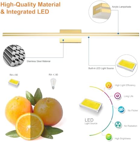 SineRise 48-Inch LED Modern Bathroom Vanity Light Bar, Gold Modern Acrylic Bathroom Wall Lighting Fixtures Over Mirror (Cool White 6000K)