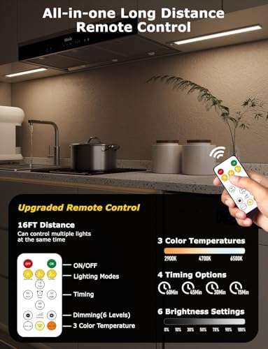 16" Under Cabinet Lighting Wireless, Remote, Motion Sensor, 4Pack, Silver