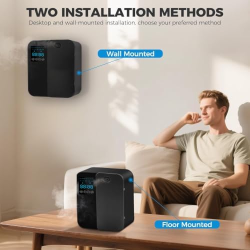 Waterless Scent Diffuser, WiFi Bluetooth App Controlled Fragrance Machine with LED Display, Timer, Adjustable Output for Home, Office, Hotel Lobby and Reception(Black)