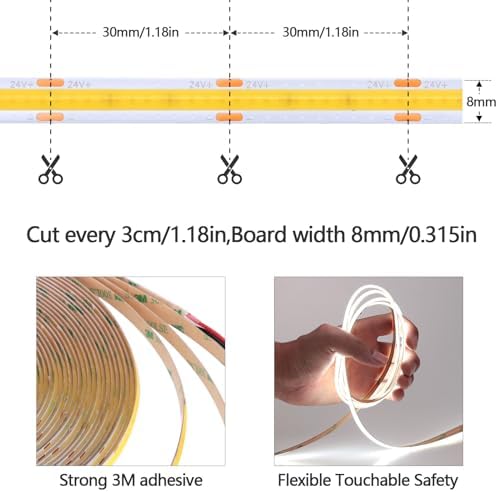 49.2ft/15M 24V COB LED Strip Light Cool White 6000K 5760LEDs 11000lm