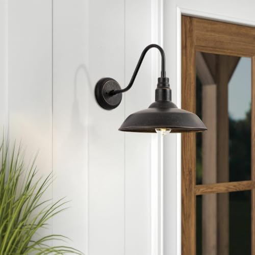 10in Dome Gooseneck Outdoor Light Fixture Bronze Exterior Barn Porch Door Light Fixture with Wall Mount 2 Pack Farmhouse Outside Garage Barn Wall Sconce Light for Balcony, House, Patio
