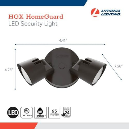 Lithonia Lighting HomeGuard 2-Light LED Outdoor Flood Lights, Wall or Ceiling Mount Outdoor Lights, 4000K Cool White, Round Heads, Dark Bronze, 2-Pack (HGX LED 2RH 40K 120 DDB CP2 M2)