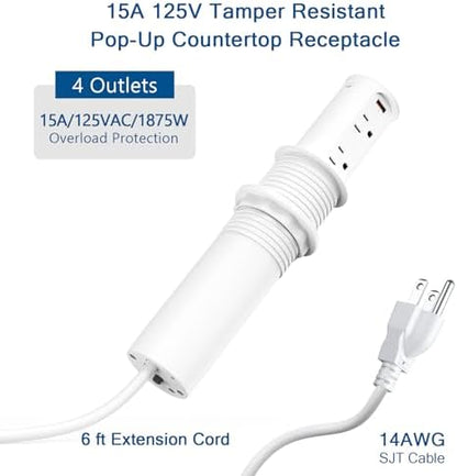 Jgstkcity Pop up Countertop Outlet,2.5in Hole Desk Grommet,65W USB