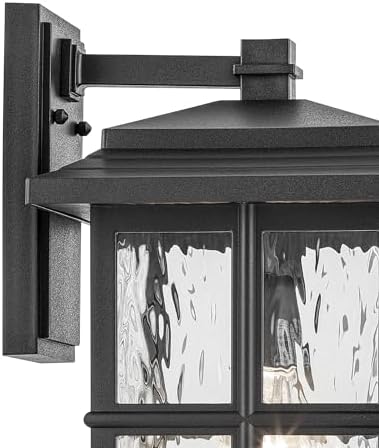 Kichler Beacon Square 17.25" 1-Light Outdoor Wall Light with Clear Hammered Glass in Textured Black, for Exterior Doors, Garage, Porch, or Patio (17.25" x 9.5"), 49831BKT