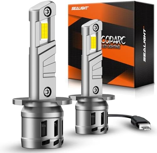 SEALIGHT H1 Fog Bulbs, 50000LM 6500K Cool White, 1:1 Mini Size, H1 Bulb Light with 13000RPM Cooling Fan, 3 Mins Plug-N-Play, IP67 Waterproof Non-polarity, Pack of 2