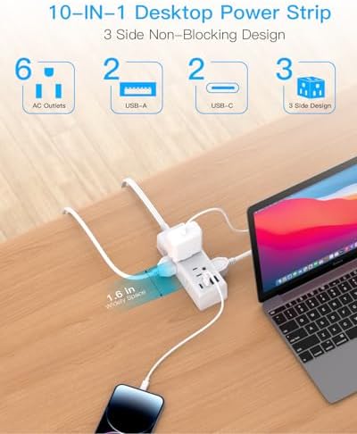 One Beat 10Ft Extension Cord with Multiple Outlets,Flat Plug Power Strip