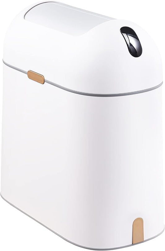 ELPHECO Bathroom Trash Can with lid 2.5 Gallon, Motion Sensor, White Golden