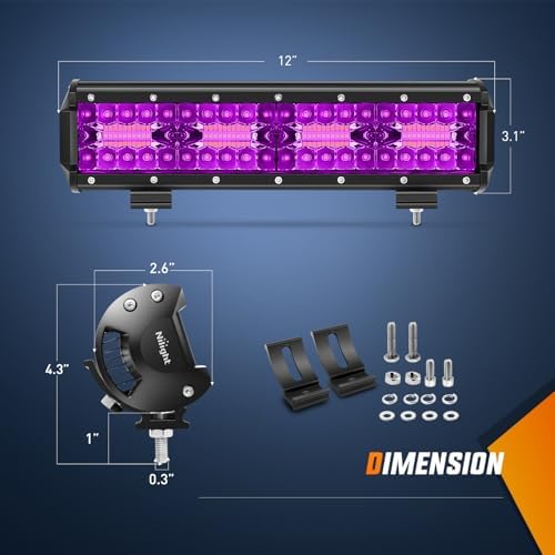 Nilight 12 Inch 240 W LED Light Bar Purple Spot Flood Combo Beam