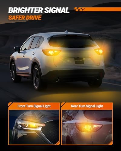 SEALIGHT Turn Signal Light Bulbs, 3157 LED Bulb Amber, 700% Brighter 3157A 3156 3057 4157 LED Bulb 57-SMD LED Chipset with Projector Len & Load Resistor for Turn Signal Light, Parking Light, 2Pcs