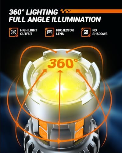 SEALIGHT 3156 3157 LED Bulb Amber, Turn Signal Lights with HD Projector, 3056 3457A 4057 4157 LED Light Bulb Replacement for Front Rear Turn Signal, Blinker Parking Marker Light, 2PCs