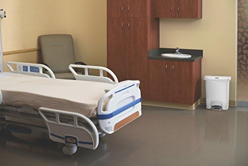 Rubbermaid Commercial Products Streamline Slim Step-On Plastic Trash Can, 8 Gallon, White, Hands-Free Garbage Can for Medical Waste in Hospitals/Lab/Emergency/Patient Rooms