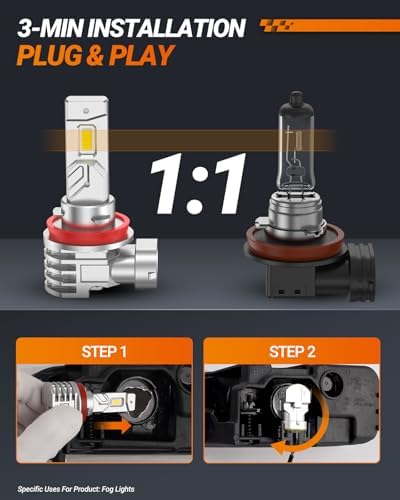 SEALIGHT H11 LED Fog Light Bulb 16000LM, 6000K White with Liquid-Cooled Copper Tube, H11/H16/H8 LED Fog Lights for Car, Trucks, Pack of 2