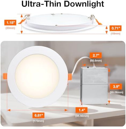 Sylvania Slim Microdisk Downlight, 12W, 5 CCT Select (2700K - 5000K) Recessed Lighting, 1000 LMS, 90 CRI, Dimmable, Wet-Rated, White, 6 inch - 6 Count (Pack of 6)(61190)
