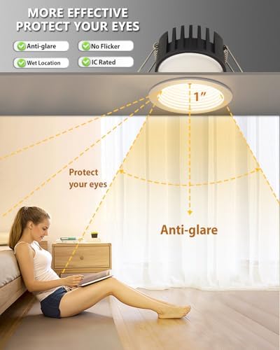 Adetu 4 Pack 3 Inch 5CCT Anti-Glare LED Downlight, Recessed Ceiling Light