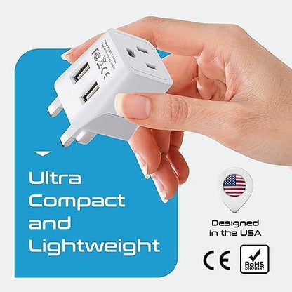 Ceptics South Africa Travel Plug Set - with 2 USB + USA Socket Input - Type M and Type G - Ultra Compact - Safe Grounded Perfect for Cell Phones, Laptops, Camera Chargers